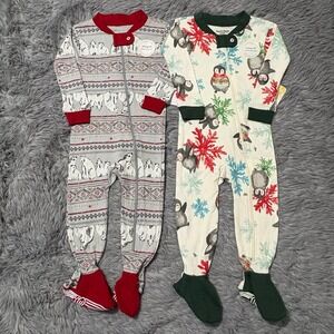 Burts Bees Baby Christmas Sleeper Bundle Polar Bears Penguins Infant 6-9 Months